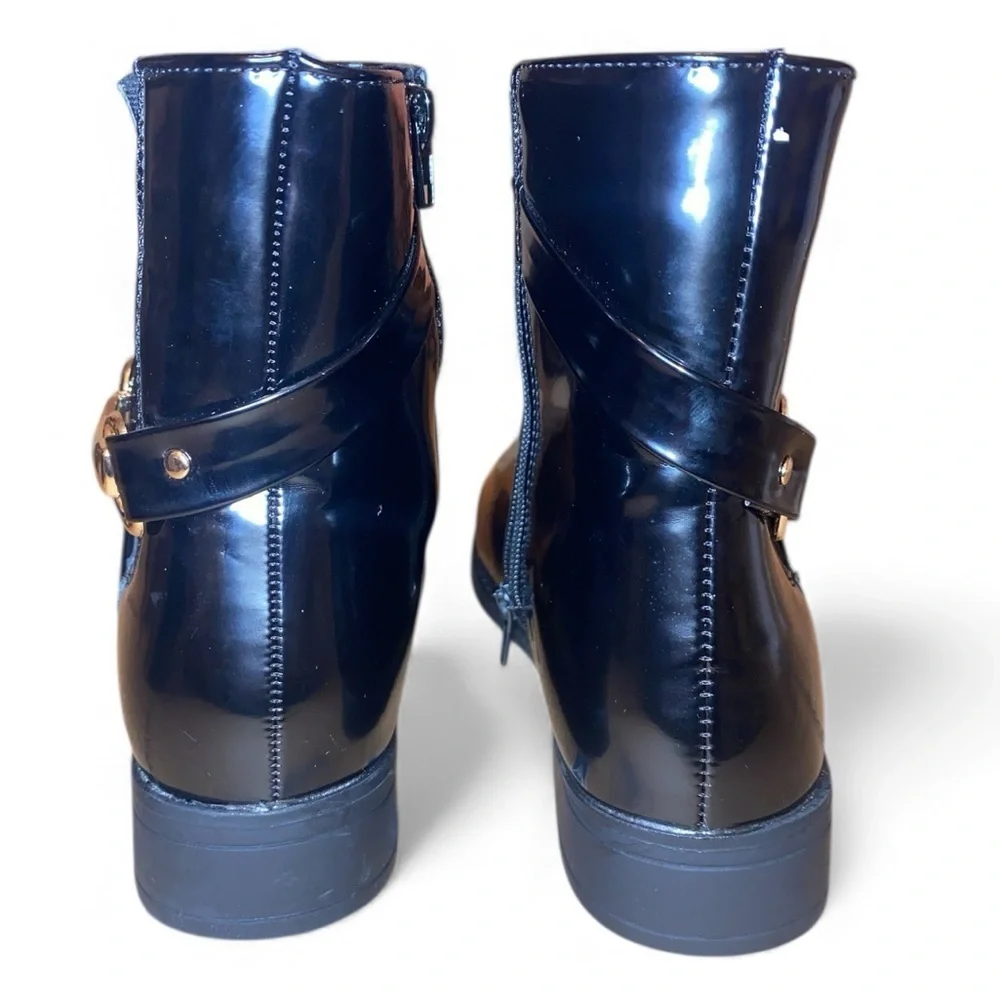 KELSO NWOT Short Patent Leather Booties Faux Black Patent Leather Size 5 Girls
